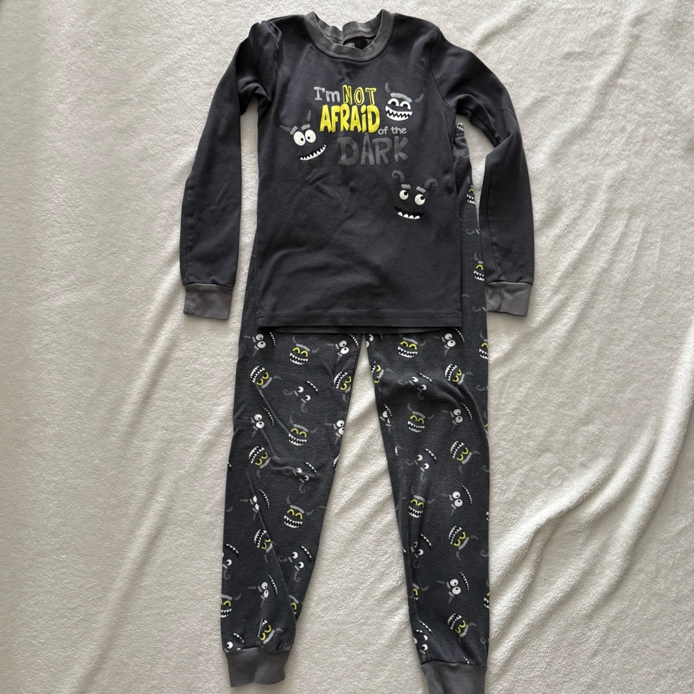 Gymboree Monster Print Kids Pajama Set - Black and Yellow 10